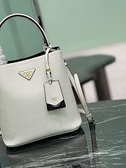 Medium Saffiano Leather Prada Panier Bag 1BA212 White/Black - 22x23x13cm - 5