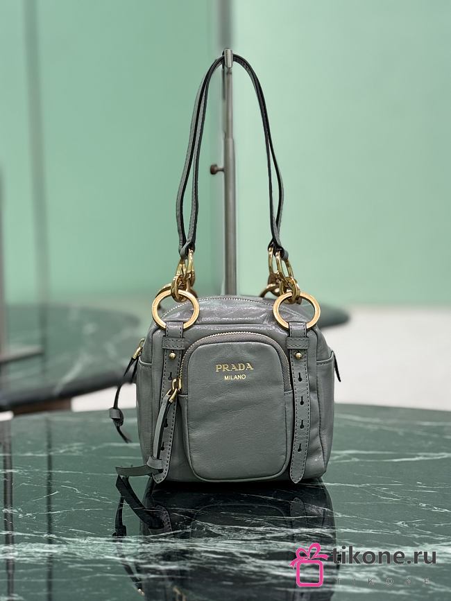 Prada Dangle Leather Top Handle Mini Bag Gray 1BB137 - 14.5x14x13.5cm - 1