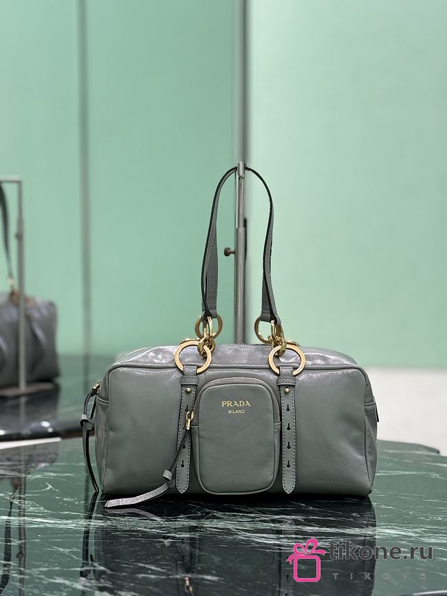 Prada Dangle Medium Leather Top Handle Bag Gray 1BB138 - 30x14x13.5cm - 1