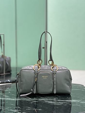 Prada Dangle Medium Leather Top Handle Bag Gray 1BB138 - 30x14x13.5cm
