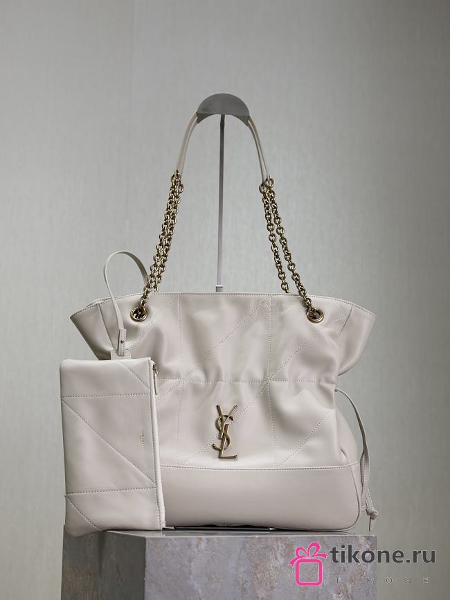 YSL Medium Jamie Shopping In Lambskin White - 35x35x10cm - 1