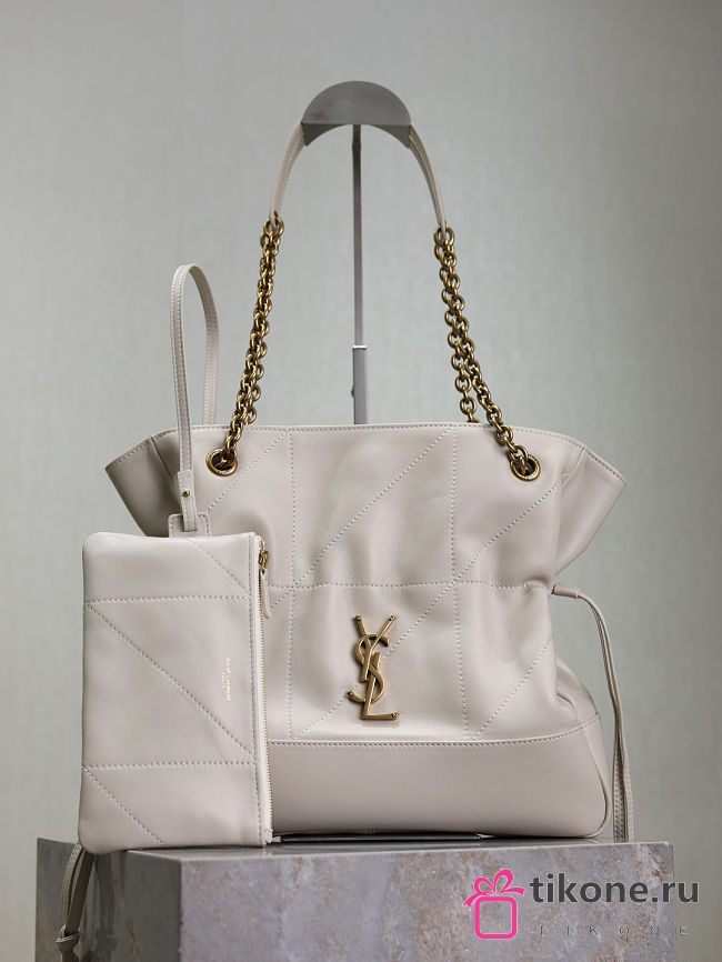 YSL Jamie Shopping Small In Lambskin White - 29x27x11cm - 1