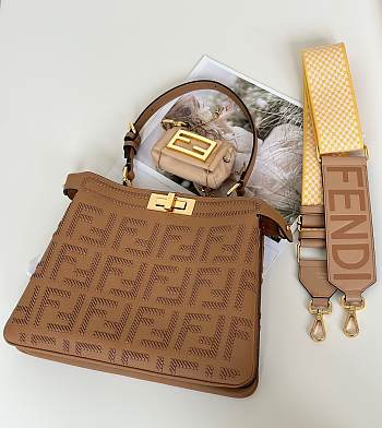Fendi Peekaboo Soft Medium Cappuccino Colored Leather Bag With FF Interlacing - 33x10x25cm