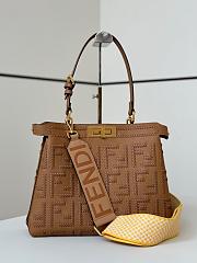 Fendi Peekaboo Soft Medium Cappuccino Colored Leather Bag With FF Interlacing - 33x10x25cm - 2