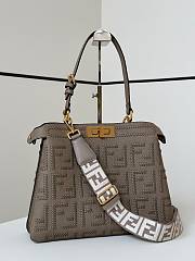 Fendi Peekaboo Soft Medium Elephant Gray Leather Bag With FF Interlacing - 33x10x25cm - 6
