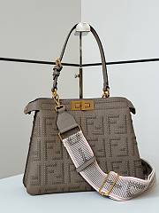 Fendi Peekaboo Soft Medium Elephant Gray Leather Bag With FF Interlacing - 33x10x25cm - 2