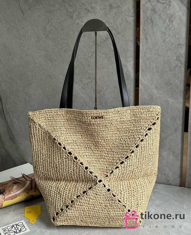 Loewe Medium Puzzle Fold Tote In Raffia - 31x24.5x15cm - 1