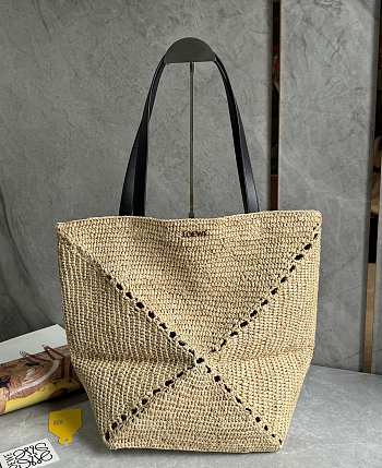 Loewe Medium Puzzle Fold Tote In Raffia - 31x24.5x15cm