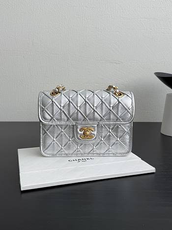 Chanel Mini Flap Bag Metallized Braided Calfskin & Gold Tone Metal Silvery - 19x13x5.5cm