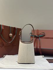 Loro Piana Bobbin Bucket Bag Cotton Linen Natural/Caramel - 21x16x13cm - 3