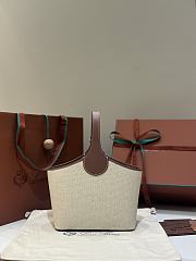 Loro Piana Bobbin Bucket Bag Cotton Linen Natural/Caramel - 21x16x13cm - 5
