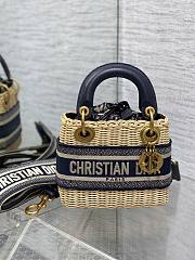 Mini Lady Dior Bag Natural Rattan and Blue Dior Oblique Jacquard - 17x15x7cm - 1