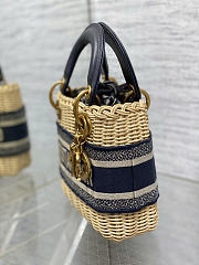 Mini Lady Dior Bag Natural Rattan and Blue Dior Oblique Jacquard - 17x15x7cm - 6