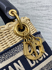 Mini Lady Dior Bag Natural Rattan and Blue Dior Oblique Jacquard - 17x15x7cm - 2