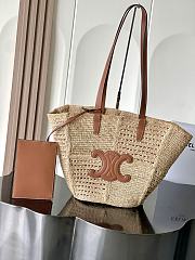 Celine Classic Panier Medium Couffin In Raffia Patchwork And Calfskin Natural/ Tan - 31x23x17cm - 1