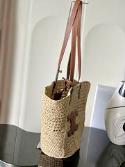Celine Classic Panier Medium Couffin In Raffia Patchwork And Calfskin Natural/ Tan - 31x23x17cm - 5