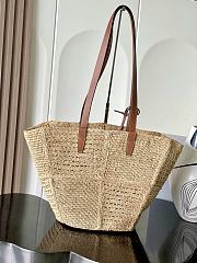 Celine Classic Panier Medium Couffin In Raffia Patchwork And Calfskin Natural/ Tan - 31x23x17cm - 4