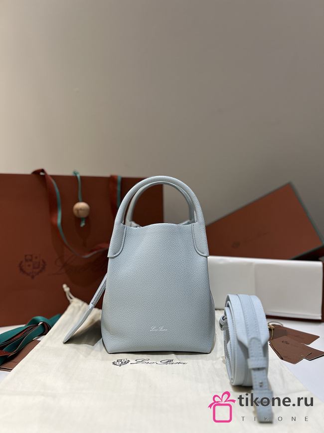 Loro Piana Small Bale bag Grained Calfskin Light Blue Belle - 21x17x17cm - 1