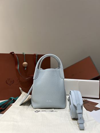 Loro Piana Small Bale bag Grained Calfskin Light Blue Belle - 21x17x17cm