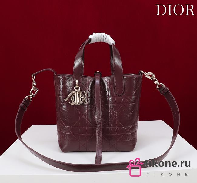 Small Dior Toujours Vertical Tote Bag Plum Macrocannage Crinkled Calfskin - 18.5x18.5x12cm - 1