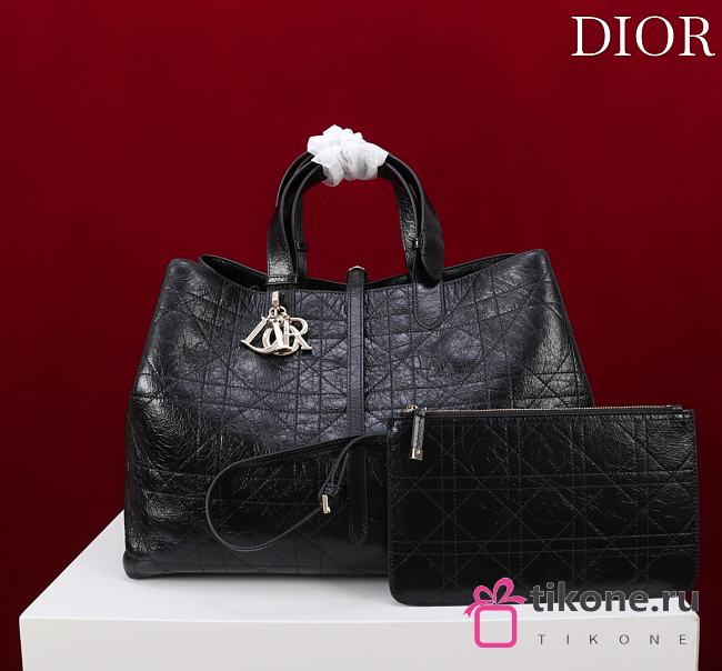 Large Dior Toujours Bag Black Macrocannage Crinkled Calfskin - 37x27x21cm  - 1
