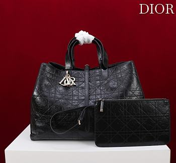 Large Dior Toujours Bag Black Macrocannage Crinkled Calfskin - 37x27x21cm 