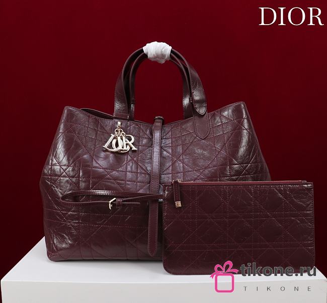 Large Dior Toujours Bag Plum Macrocannage Crinkled Calfskin - 37x27x21cm  - 1