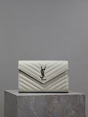 YSL Classic Cassandre Chain Wallet In Grain De Poudre Leather White Silver -  22.5x14x4cm - 2