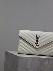 YSL Classic Cassandre Chain Wallet In Grain De Poudre Leather White Silver -  22.5x14x4cm - 3