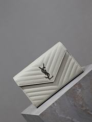 YSL Classic Cassandre Chain Wallet In Grain De Poudre Leather White Silver -  22.5x14x4cm - 5
