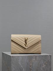 YSL Classic Cassandre Chain Wallet In Grain De Poudre Leather Beige -  22.5x14x4cm - 1