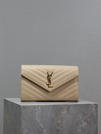 YSL Classic Cassandre Chain Wallet In Grain De Poudre Leather Beige -  22.5x14x4cm