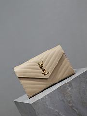 YSL Classic Cassandre Chain Wallet In Grain De Poudre Leather Beige -  22.5x14x4cm - 6