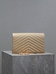 YSL Classic Cassandre Chain Wallet In Grain De Poudre Leather Beige -  22.5x14x4cm - 2