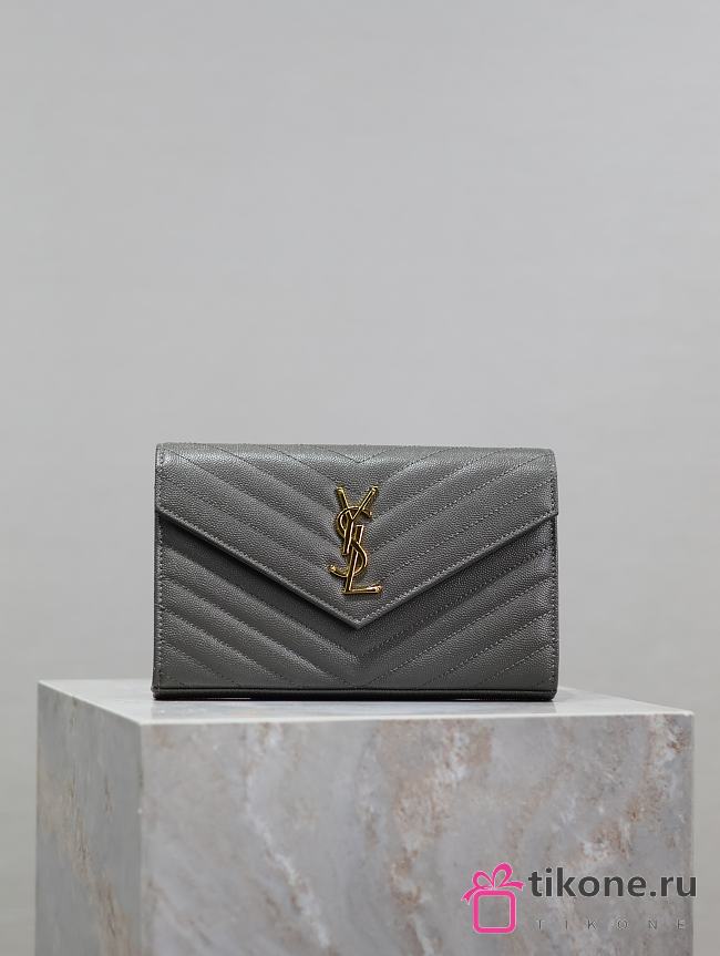 YSL Classic Cassandre Chain Wallet In Grain De Poudre Leather Gray -  22.5x14x4cm - 1