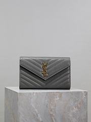 YSL Classic Cassandre Chain Wallet In Grain De Poudre Leather Gray -  22.5x14x4cm - 1