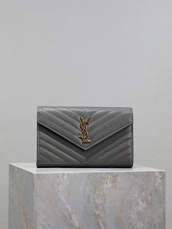 YSL Classic Cassandre Chain Wallet In Grain De Poudre Leather Gray -  22.5x14x4cm
