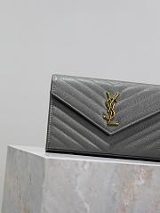 YSL Classic Cassandre Chain Wallet In Grain De Poudre Leather Gray -  22.5x14x4cm - 6