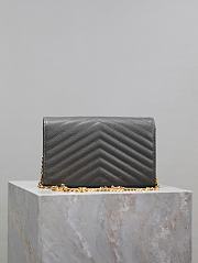 YSL Classic Cassandre Chain Wallet In Grain De Poudre Leather Gray -  22.5x14x4cm - 3