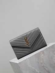 YSL Classic Cassandre Chain Wallet In Grain De Poudre Leather Gray -  22.5x14x4cm - 2
