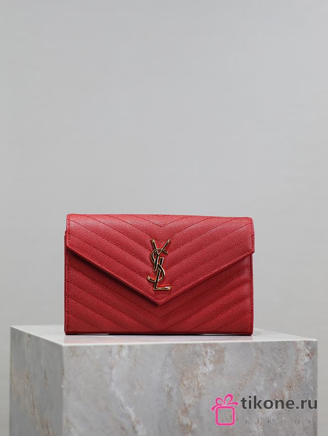 YSL Classic Cassandre Chain Wallet In Grain De Poudre Leather Red -  22.5x14x4cm - 1