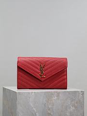 YSL Classic Cassandre Chain Wallet In Grain De Poudre Leather Red -  22.5x14x4cm - 1