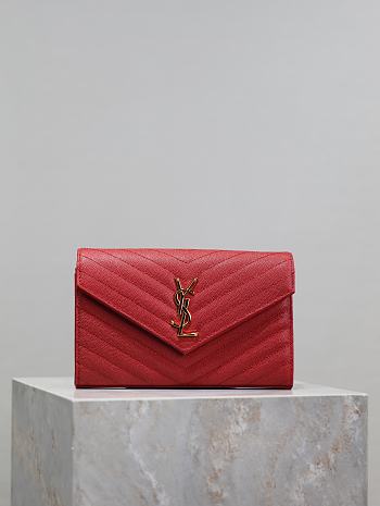 YSL Classic Cassandre Chain Wallet In Grain De Poudre Leather Red -  22.5x14x4cm