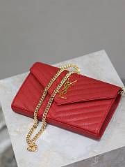 YSL Classic Cassandre Chain Wallet In Grain De Poudre Leather Red -  22.5x14x4cm - 5