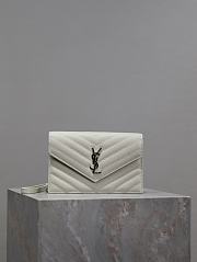YSL Cassandre Envelope Chain Wallet In Grain De Poudre Leather White Silver - 19x12.5x3.5cm - 2