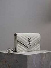 YSL Cassandre Envelope Chain Wallet In Grain De Poudre Leather White Silver - 19x12.5x3.5cm - 4