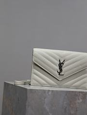 YSL Cassandre Envelope Chain Wallet In Grain De Poudre Leather White Silver - 19x12.5x3.5cm - 5