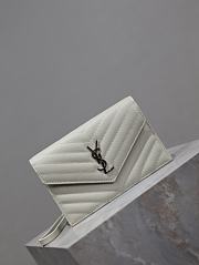 YSL Cassandre Envelope Chain Wallet In Grain De Poudre Leather White Silver - 19x12.5x3.5cm - 6