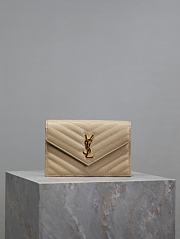 YSL Cassandre Envelope Chain Wallet In Grain De Poudre Leather Beige - 19x12.5x3.5cm - 6