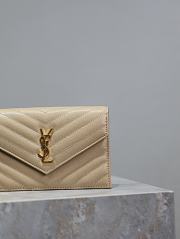 YSL Cassandre Envelope Chain Wallet In Grain De Poudre Leather Beige - 19x12.5x3.5cm - 4